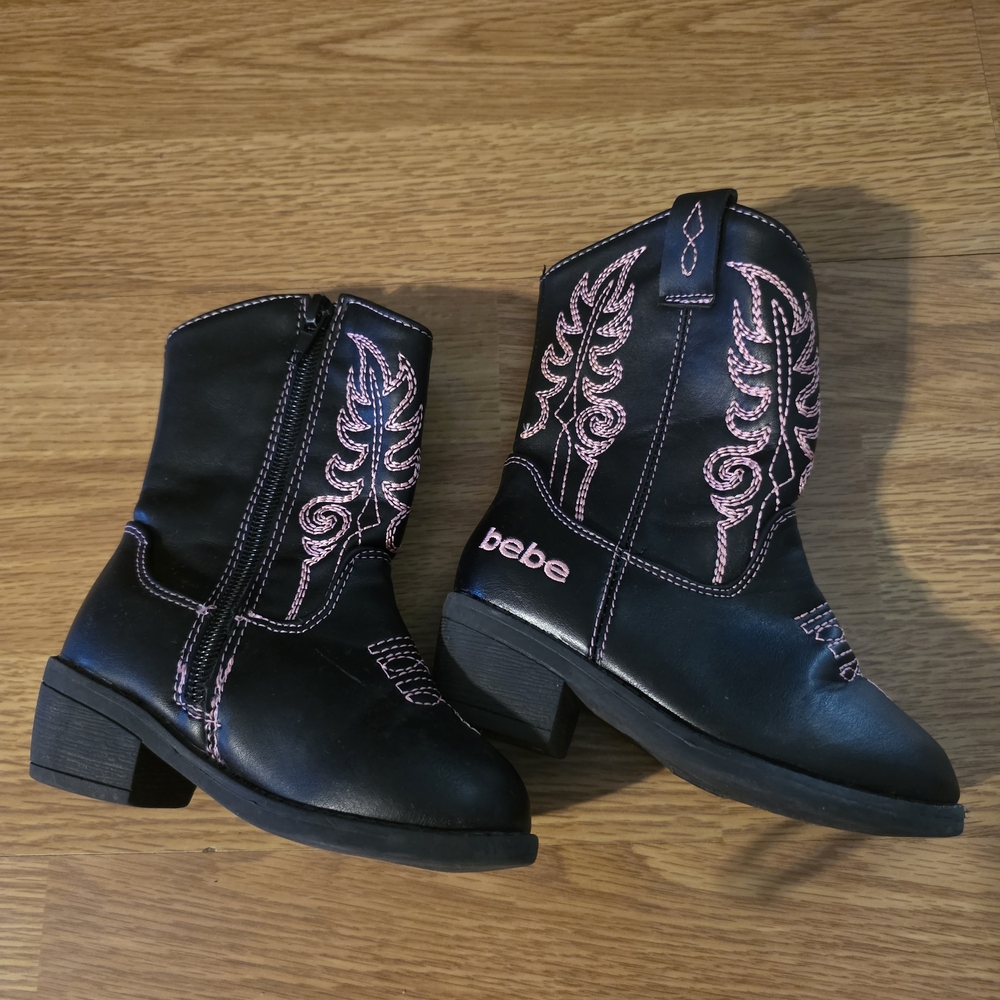 bebe Western Style Black and Pink Toddler Boots Size 6